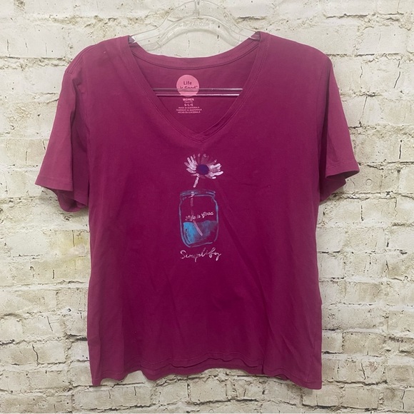 Life Is Good Purple V Neck Classic Fit Flower T Shirt - Picture 1 of 5